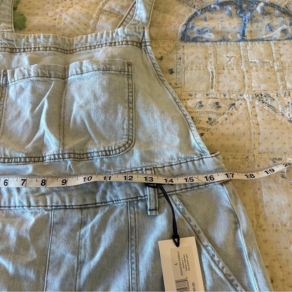 NWT WeWoreWhat slouchy slit overalls light wash high rise straight leg split hem - Picture 10 of 15